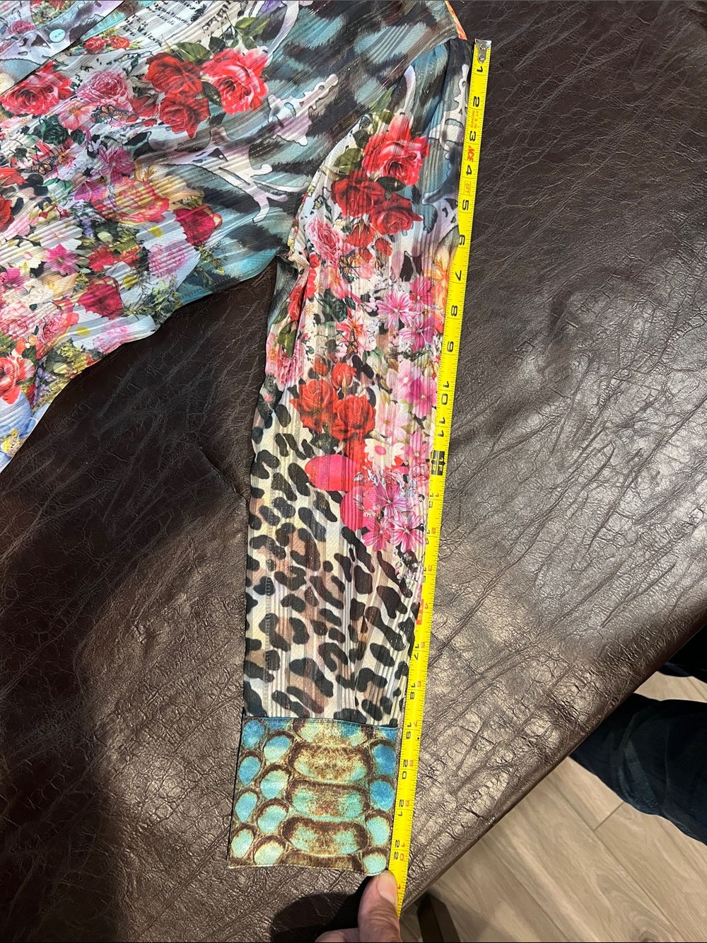 XS Women's Silk Sheer Floral & Leopard Print Button-Down Shirt in Multi-Color - Picture 11 of 15